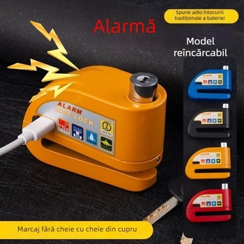 Blocare disc cu alarmă reîncărcabilă pentru bicicletă, aliaj de aluminiu, 281 g, Model D02, Cod articol D01