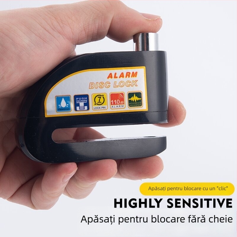 Blocare disc cu alarmă reîncărcabilă pentru bicicletă, aliaj de aluminiu, 281 g, Model D02, Cod articol D01