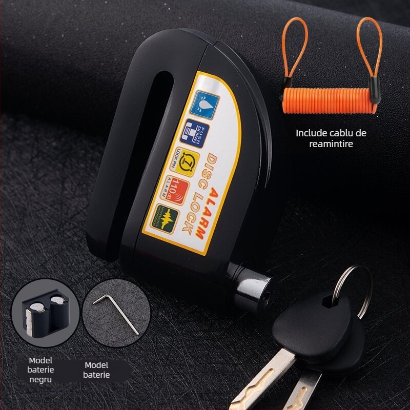 Blocare disc cu alarmă reîncărcabilă pentru bicicletă, aliaj de aluminiu, 281 g, Model D02, Cod articol D01