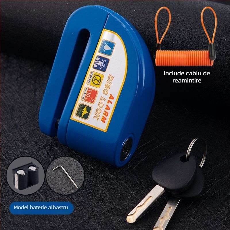 Blocare disc cu alarmă reîncărcabilă pentru bicicletă, aliaj de aluminiu, 281 g, Model D02, Cod articol D01