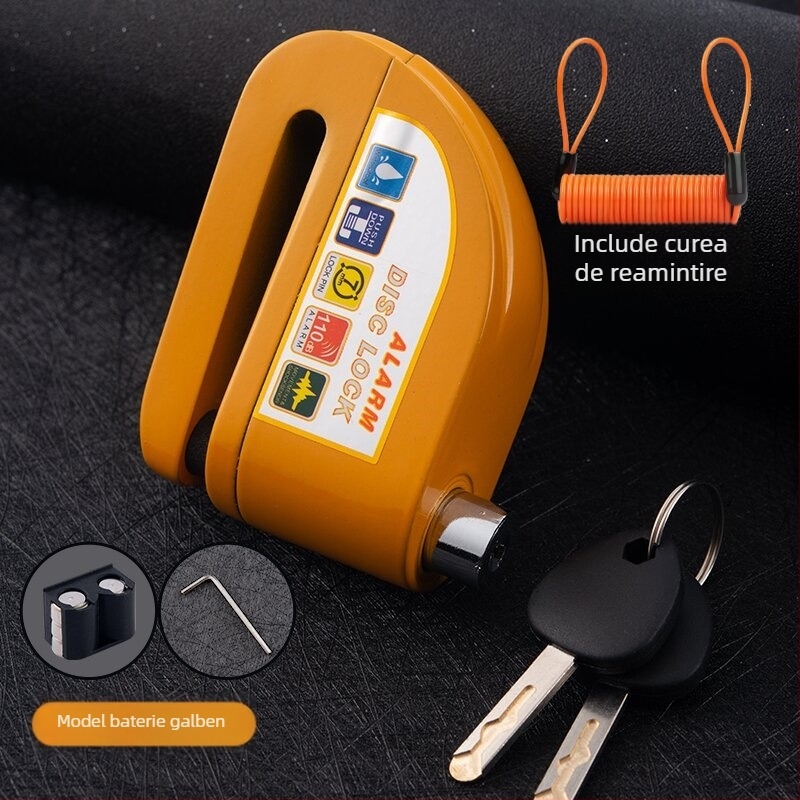 Blocare disc cu alarmă reîncărcabilă pentru bicicletă, aliaj de aluminiu, 281 g, Model D02, Cod articol D01
