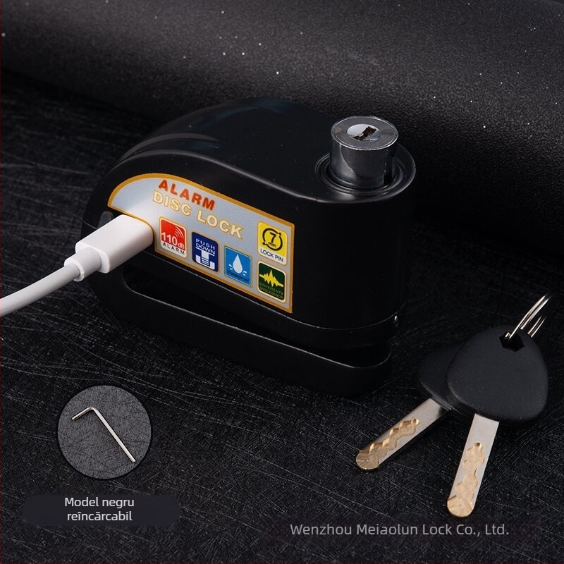 Blocare disc cu alarmă reîncărcabilă pentru bicicletă, aliaj de aluminiu, 281 g, Model D02, Cod articol D01
