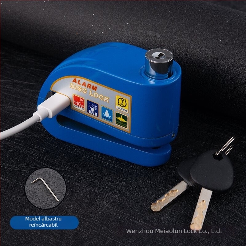 Blocare disc cu alarmă reîncărcabilă pentru bicicletă, aliaj de aluminiu, 281 g, Model D02, Cod articol D01