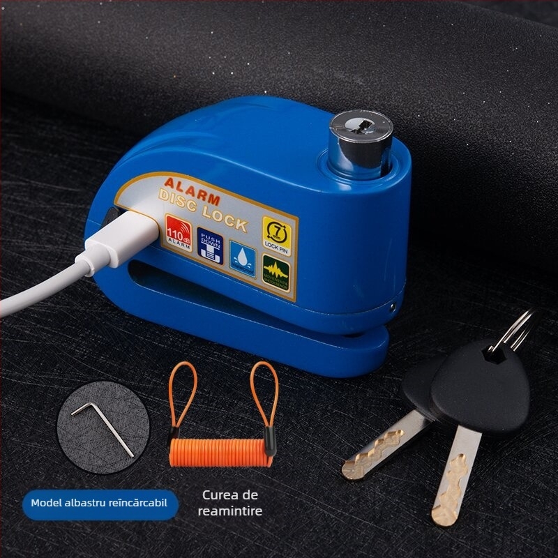 Blocare disc cu alarmă reîncărcabilă pentru bicicletă, aliaj de aluminiu, 281 g, Model D02, Cod articol D01