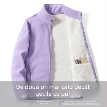 Jachetă cardigan unisex din fleece polar, cu căptușeală din lână de miel – cald pentru toamnă și iarnă