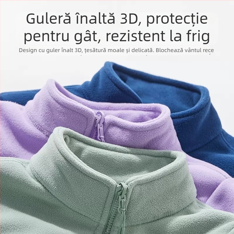Jachetă cardigan unisex din fleece polar, cu căptușeală din lână de miel – cald pentru toamnă și iarnă