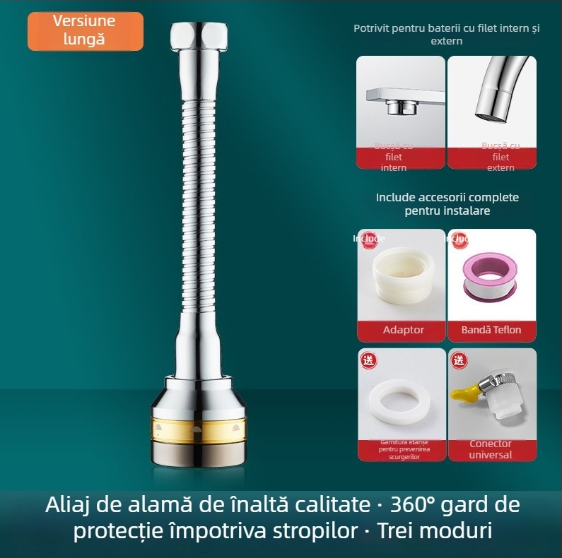 Extensie pentru baterie de bucătărie cu conector de conversie universal, oțel inoxidabil 304, acoperire electroplacată, instalare manuală, model Semi-Copper