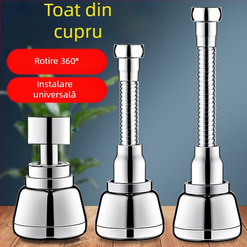 Extensie pentru baterie de bucătărie cu conector de conversie universal, oțel inoxidabil 304, acoperire electroplacată, instalare manuală, model Semi-Copper