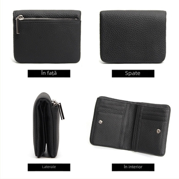 Portofel compact din piele de vită de prim strat, Unisex, fermoar subțire, suport pentru carduri și monede, pentru uz zilnic