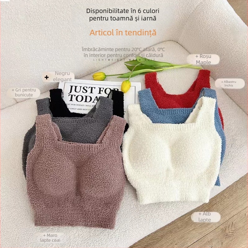 Vesta caldă din velur pentru femei cu sutien încorporat și pernă pentru bust, pulover, 100% poliester, respirabil