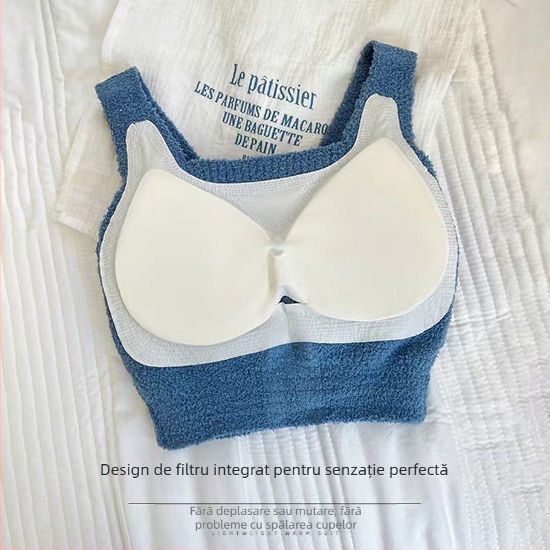 Vesta caldă din velur pentru femei cu sutien încorporat și pernă pentru bust, pulover, 100% poliester, respirabil