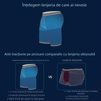 Boxer bărbătesc sport cu picior extins, anti frecare, uscare rapidă, 90–95% viscoză