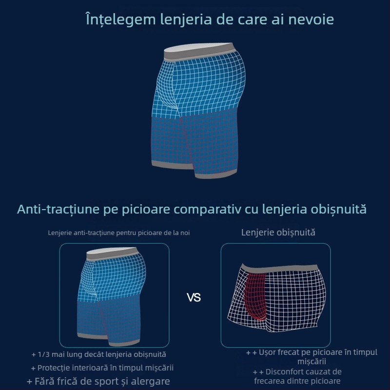 Boxer bărbătesc sport cu picior extins, anti frecare, uscare rapidă, 90–95% viscoză