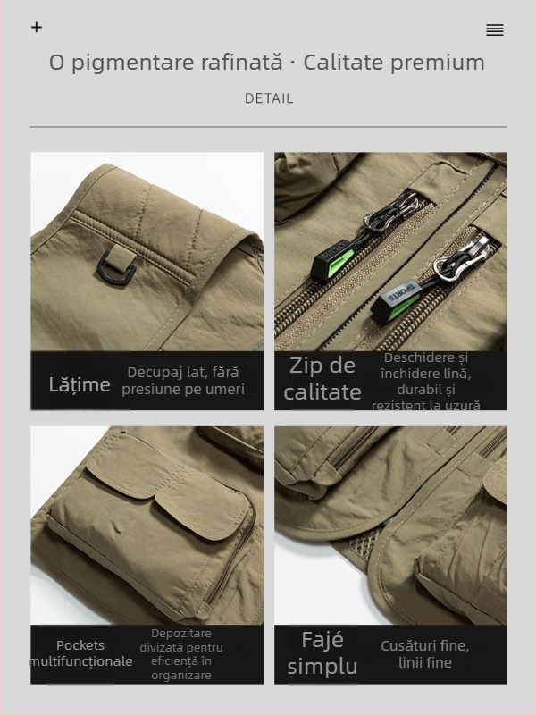 Vesta de lucru pentru fotografie cu logo personalizat, buzunare multiple, panouri din plasă, nylon/poliamid 100%, fermoar, croială lejeră