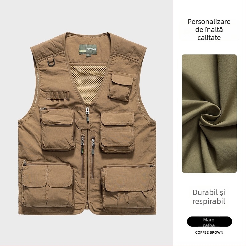 Vesta de lucru pentru fotografie cu logo personalizat, buzunare multiple, panouri din plasă, nylon/poliamid 100%, fermoar, croială lejeră