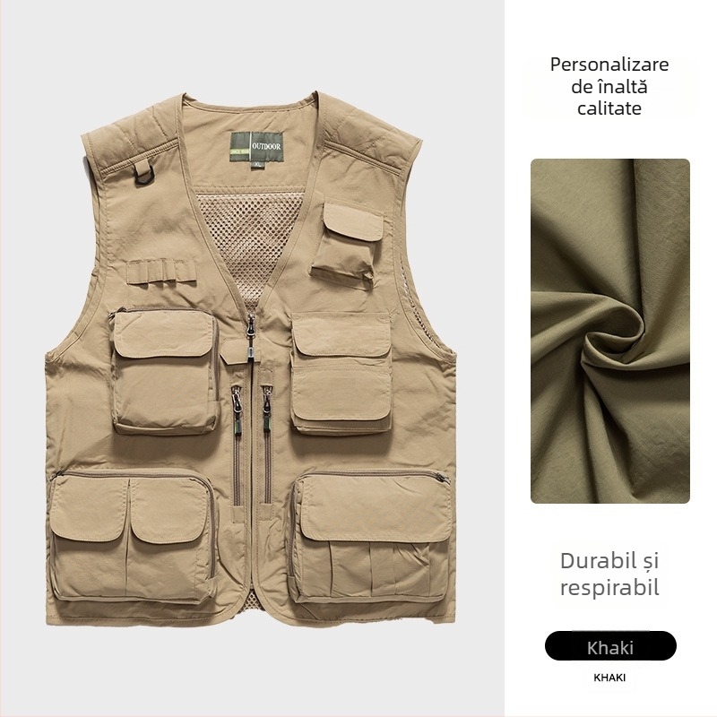 Vesta de lucru pentru fotografie cu logo personalizat, buzunare multiple, panouri din plasă, nylon/poliamid 100%, fermoar, croială lejeră