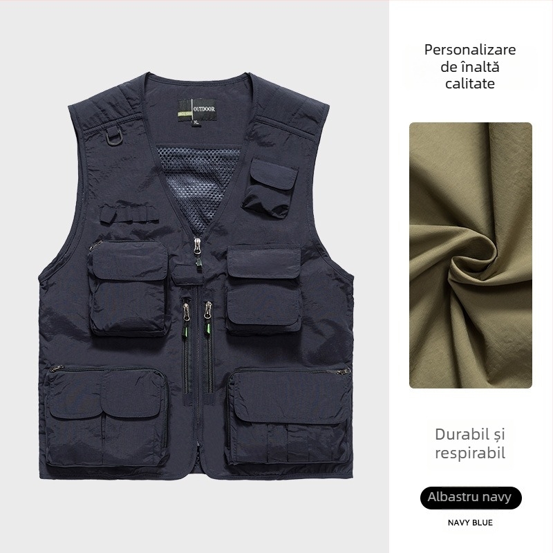 Vesta de lucru pentru fotografie cu logo personalizat, buzunare multiple, panouri din plasă, nylon/poliamid 100%, fermoar, croială lejeră