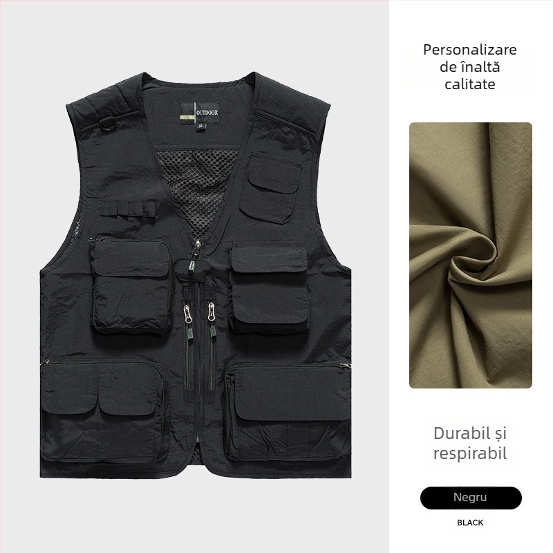 Vesta de lucru pentru fotografie cu logo personalizat, buzunare multiple, panouri din plasă, nylon/poliamid 100%, fermoar, croială lejeră