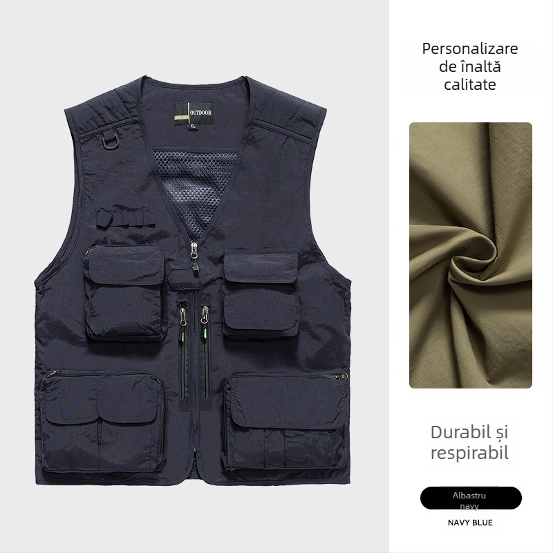 Vesta de lucru pentru fotografie cu logo personalizat, buzunare multiple, panouri din plasă, nylon/poliamid 100%, fermoar, croială lejeră