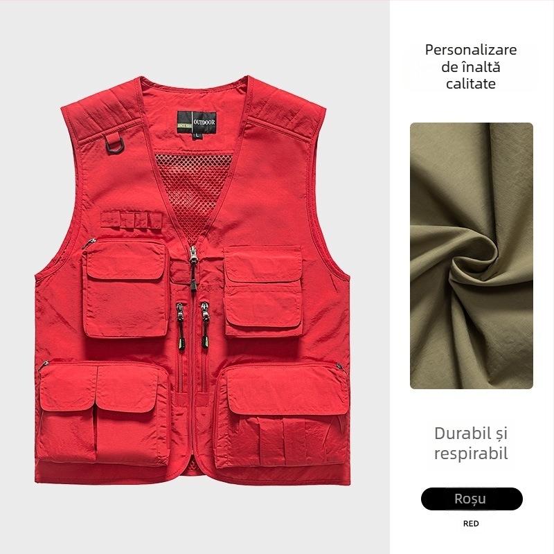 Vesta de lucru pentru fotografie cu logo personalizat, buzunare multiple, panouri din plasă, nylon/poliamid 100%, fermoar, croială lejeră