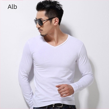 Tricou bărbătesc slim-fit, cu mâneci lungi, stil casual, poliester, model uni