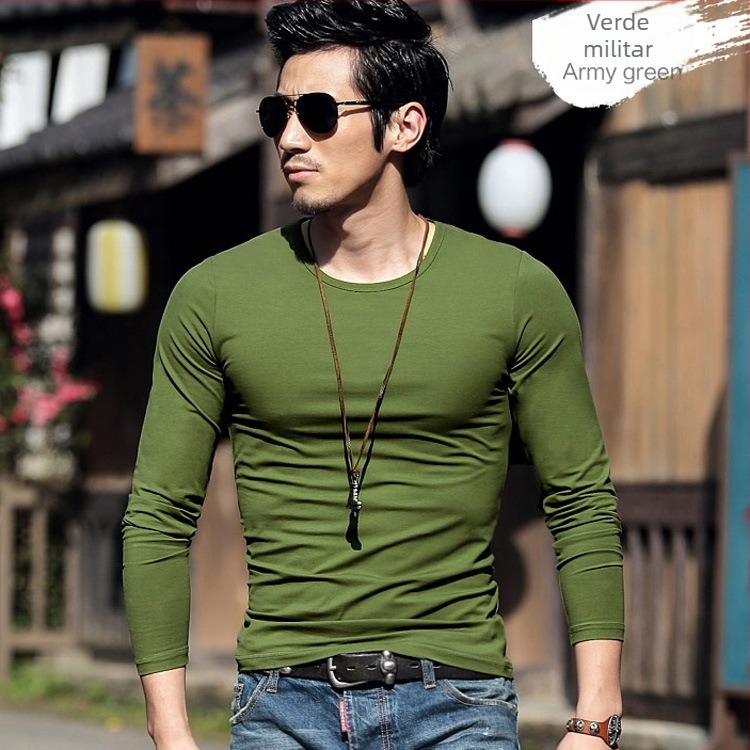 Tricou bărbătesc slim-fit, cu mâneci lungi, stil casual, poliester, model uni