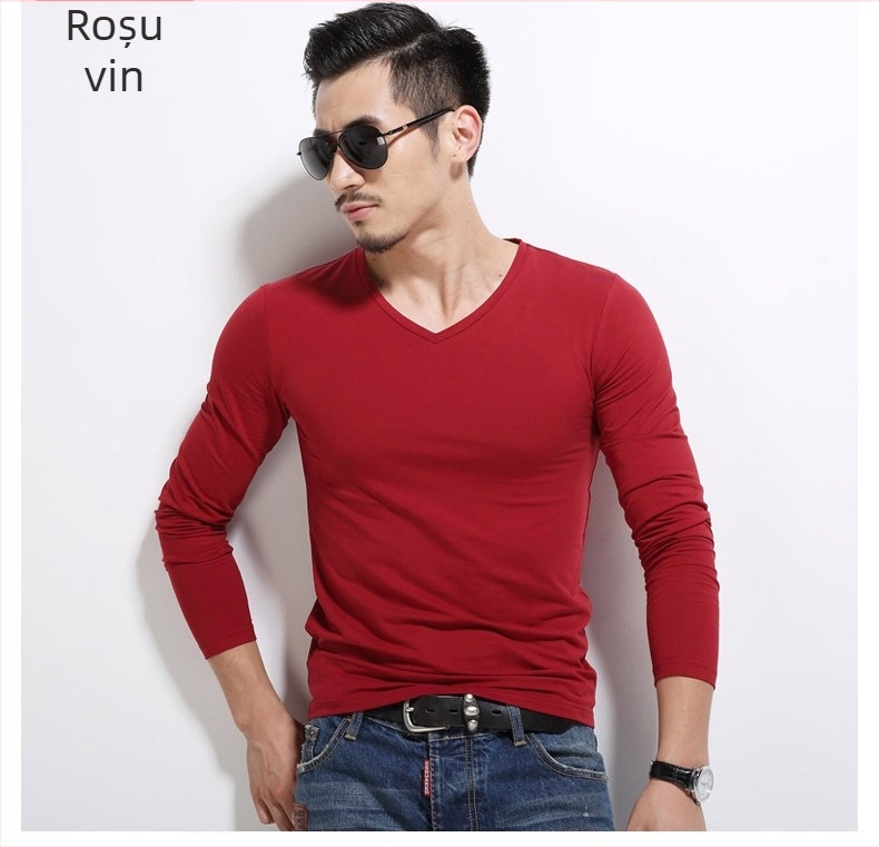 Tricou bărbătesc slim-fit, cu mâneci lungi, stil casual, poliester, model uni