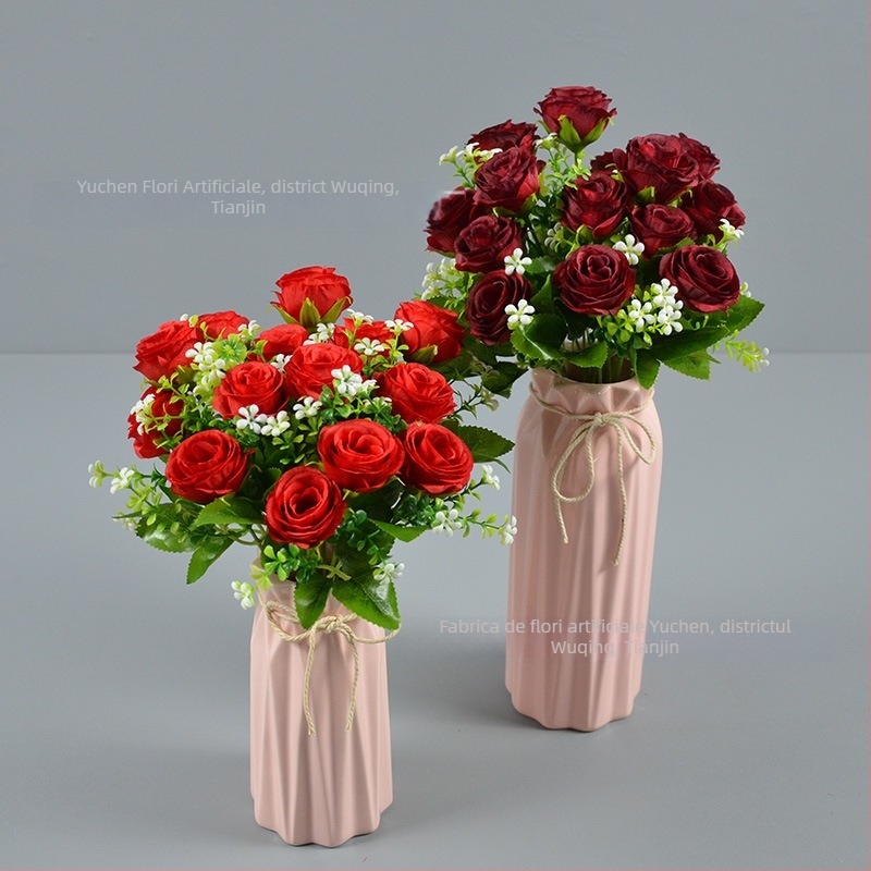 Buchet de trandafiri de mătase Yu Chen — trandafiri artificiali, tulpini stilizate prin turnare prin injecție