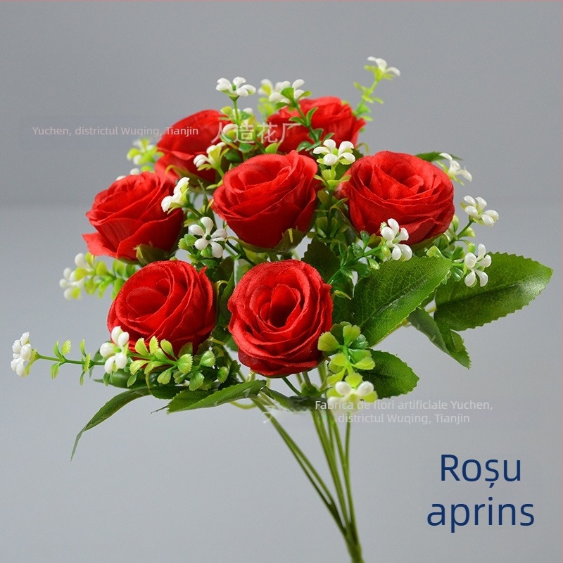 Buchet de trandafiri de mătase Yu Chen — trandafiri artificiali, tulpini stilizate prin turnare prin injecție