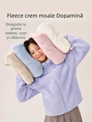 Jachetă din fleece unisex cu căptușeală reversibilă din coral fleece, stil cardigan, pentru toamnă și iarnă, cu strat interior detașabil