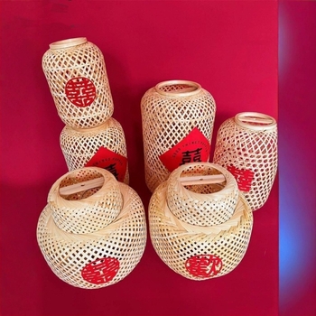 Fanar de bambus în stil chinezesc pentru fotografii de nuntă, cu simbolul Fericirii Duble