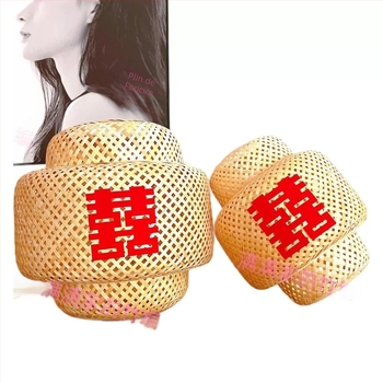 Fanar de bambus în stil chinezesc pentru fotografii de nuntă, cu simbolul Fericirii Duble
