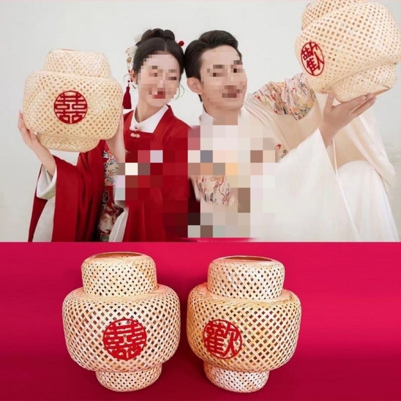 Fanar de bambus în stil chinezesc pentru fotografii de nuntă, cu simbolul Fericirii Duble