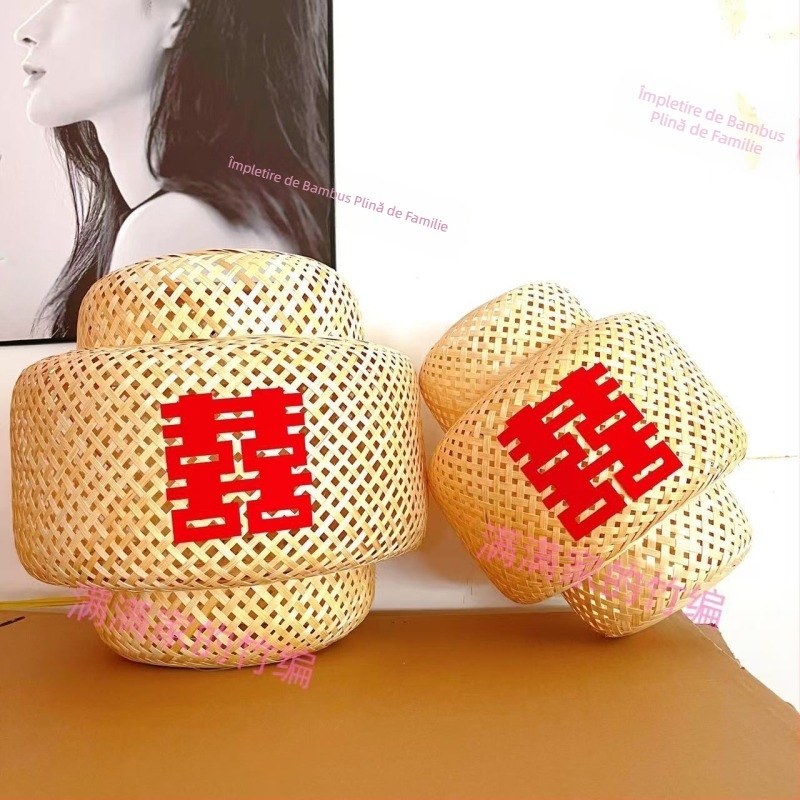 Fanar de bambus în stil chinezesc pentru fotografii de nuntă, cu simbolul Fericirii Duble
