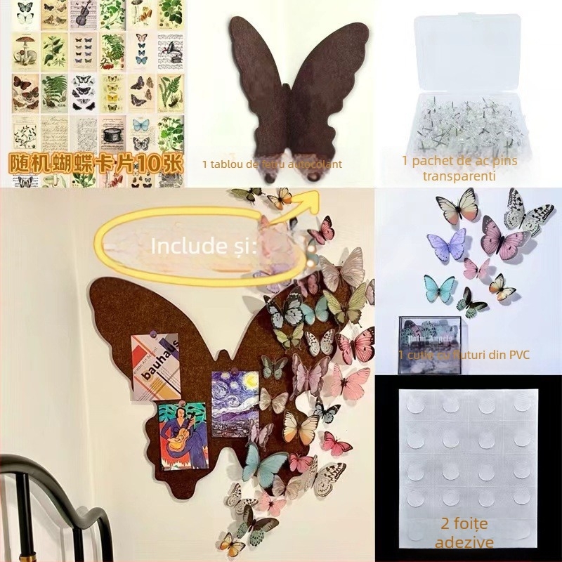 Adeziv decorativ 3D cu fluture – PVC, piesă unică, design tridimensional, potrivit pentru living, intrare și spații comerciale