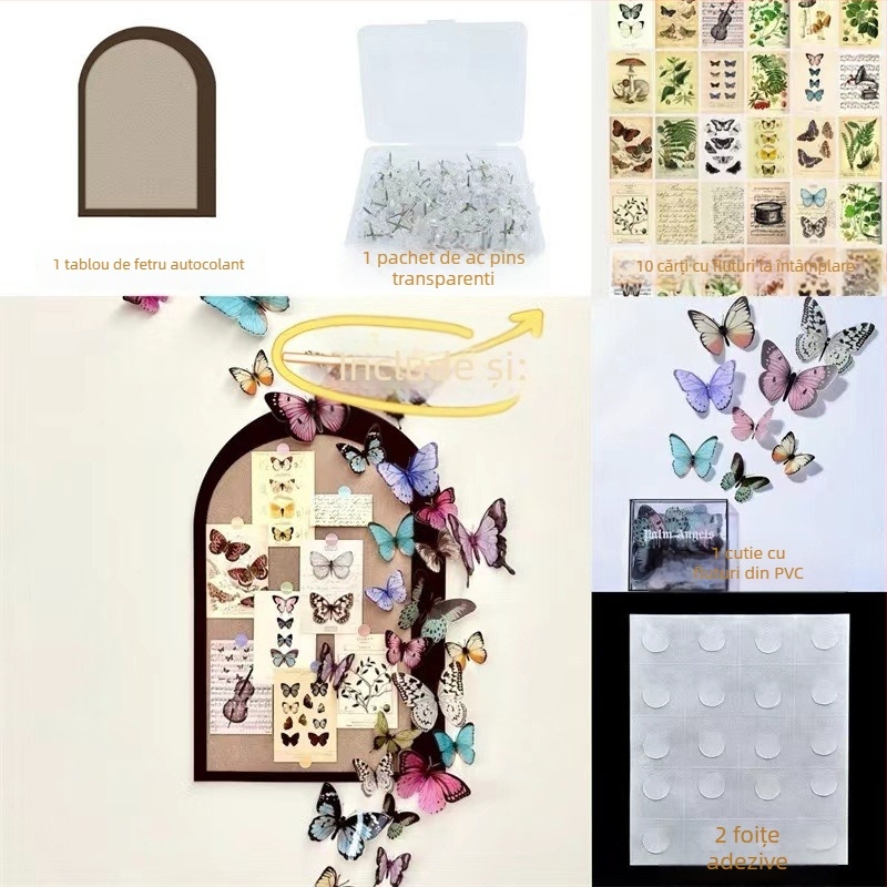 Adeziv decorativ 3D cu fluture – PVC, piesă unică, design tridimensional, potrivit pentru living, intrare și spații comerciale