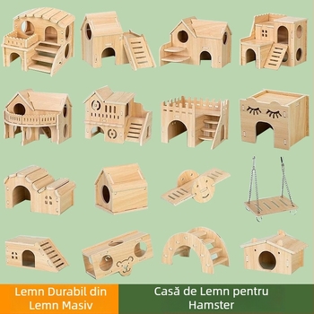 Cuib pentru hamster – adăpost rotund din lemn pentru interior, impermeabil, stil desen animat (Material: Silk flower; Formă: Rotund; Funcție: Impermeabil; Stil: Cartoon; Obiect: Hamster)