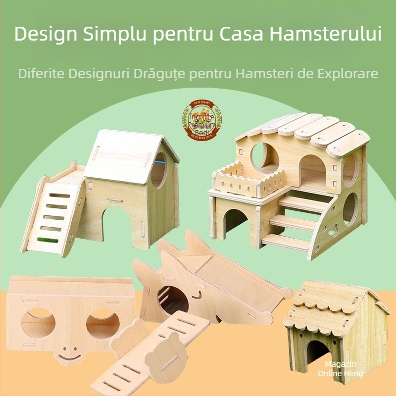 Cuib pentru hamster – adăpost rotund din lemn pentru interior, impermeabil, stil desen animat (Material: Silk flower; Formă: Rotund; Funcție: Impermeabil; Stil: Cartoon; Obiect: Hamster)