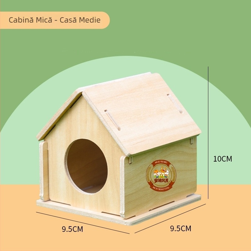 Cuib pentru hamster – adăpost rotund din lemn pentru interior, impermeabil, stil desen animat (Material: Silk flower; Formă: Rotund; Funcție: Impermeabil; Stil: Cartoon; Obiect: Hamster)