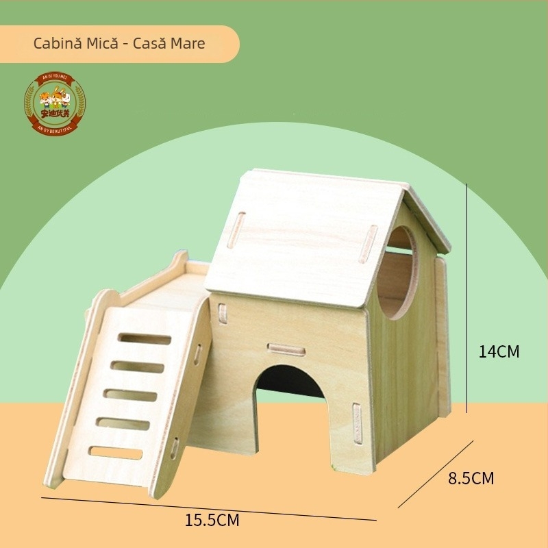 Cuib pentru hamster – adăpost rotund din lemn pentru interior, impermeabil, stil desen animat (Material: Silk flower; Formă: Rotund; Funcție: Impermeabil; Stil: Cartoon; Obiect: Hamster)