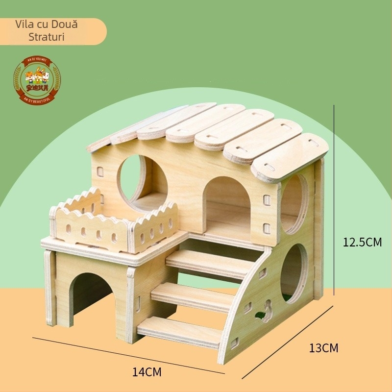 Cuib pentru hamster – adăpost rotund din lemn pentru interior, impermeabil, stil desen animat (Material: Silk flower; Formă: Rotund; Funcție: Impermeabil; Stil: Cartoon; Obiect: Hamster)