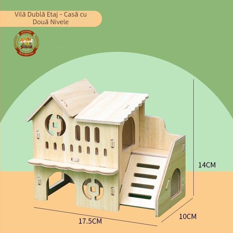 Cuib pentru hamster – adăpost rotund din lemn pentru interior, impermeabil, stil desen animat (Material: Silk flower; Formă: Rotund; Funcție: Impermeabil; Stil: Cartoon; Obiect: Hamster)