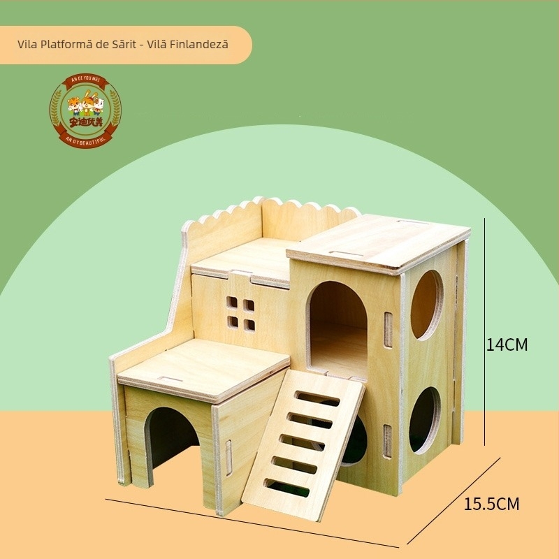 Cuib pentru hamster – adăpost rotund din lemn pentru interior, impermeabil, stil desen animat (Material: Silk flower; Formă: Rotund; Funcție: Impermeabil; Stil: Cartoon; Obiect: Hamster)