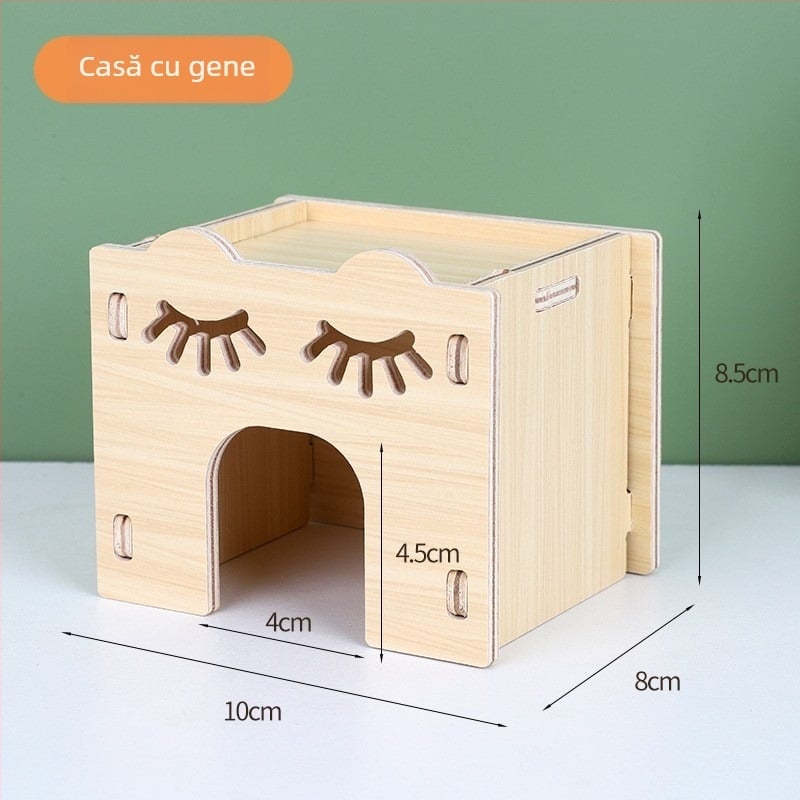 Cuib pentru hamster – adăpost rotund din lemn pentru interior, impermeabil, stil desen animat (Material: Silk flower; Formă: Rotund; Funcție: Impermeabil; Stil: Cartoon; Obiect: Hamster)