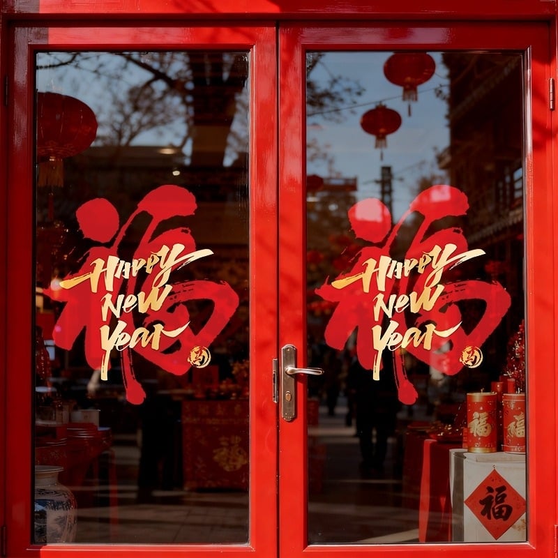 Stickere pentru geamuri – PVC electrostatice decorative, 1 bucată, stil nou chinezesc, pentru spații comerciale