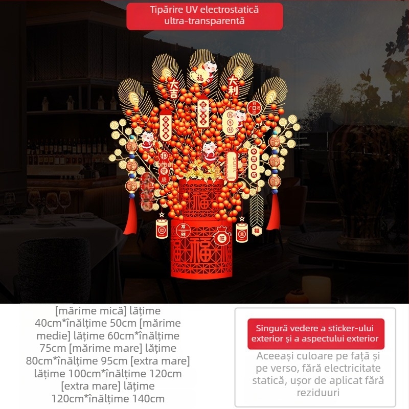 Stickere pentru geamuri – PVC electrostatice decorative, 1 bucată, stil nou chinezesc, pentru spații comerciale