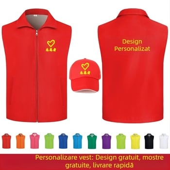 Vestă de lucru personalizată pentru voluntari, cu logo tipărit, cu glugă și fermoar, model monocrom, material principal: 100% poliester, croială dreaptă, pentru toate anotimpurile