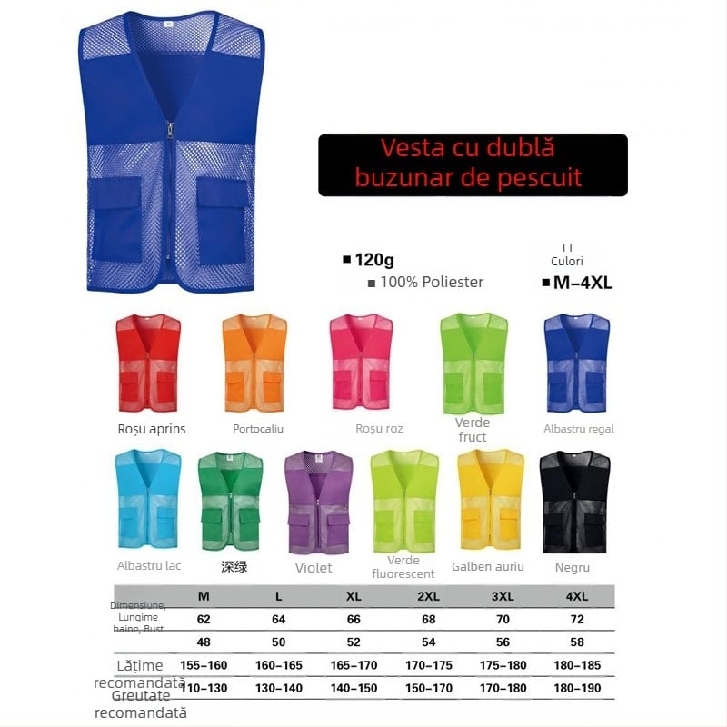 Vestă de lucru personalizată pentru voluntari, cu logo tipărit, cu glugă și fermoar, model monocrom, material principal: 100% poliester, croială dreaptă, pentru toate anotimpurile