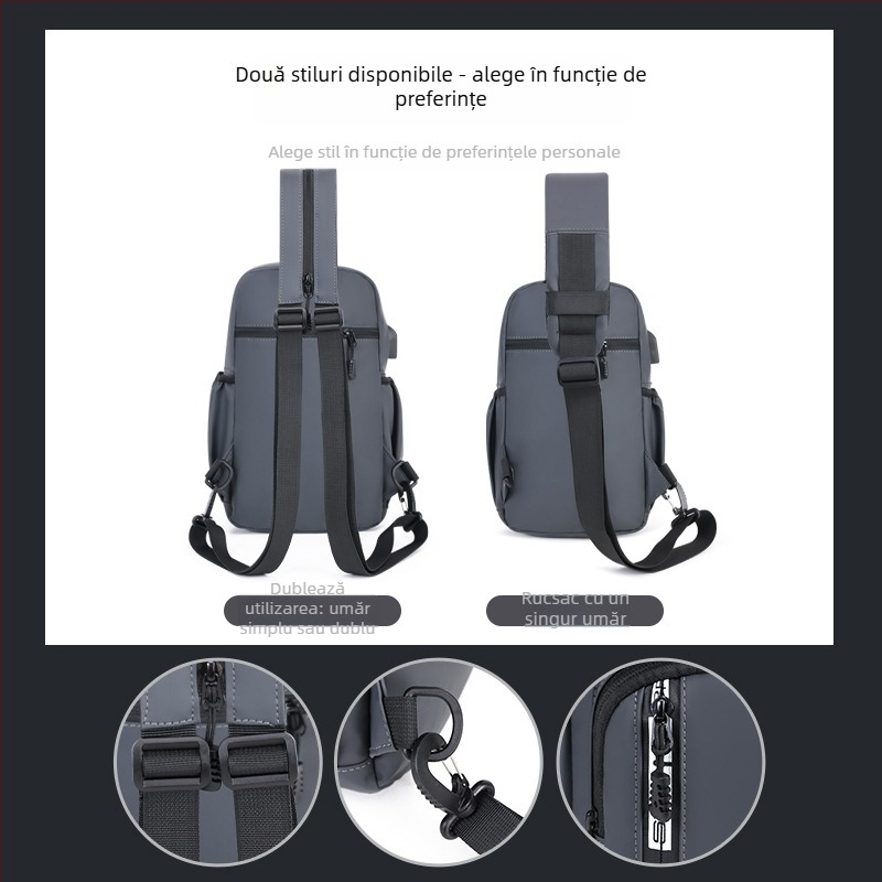 Geantă de piept pentru bărbați - membrană impermeabilă, design extensibil, capacitate mare, compatibilă cu laptop de 8 inch, multifuncțională crossbody