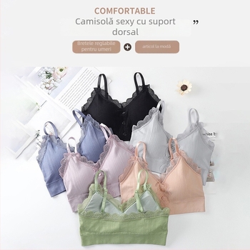Bustier fără bretele, spate dantelat, cupe subțiri, pernă detașabilă, din nailon respirabil
